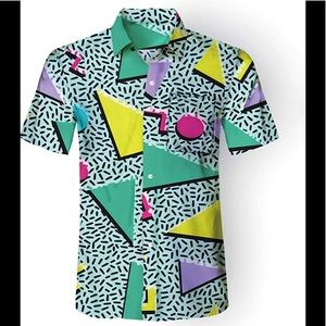 Mens 80’s 90’s inspired geometric button shirt top - Hawaiian